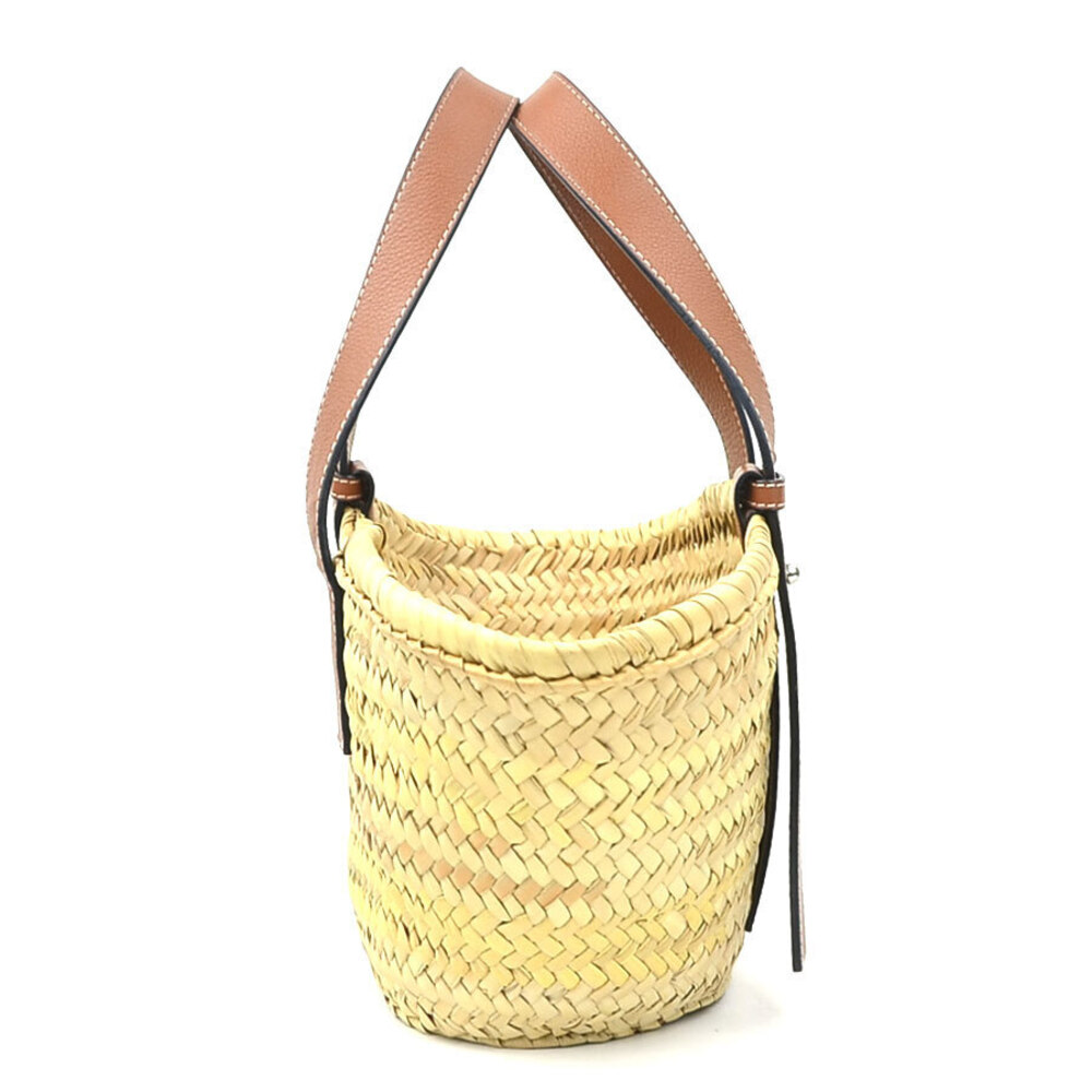 Loewe Leather Basket Handbag Brown Natural Straw